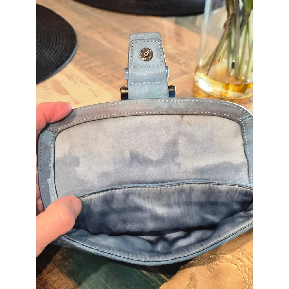 Coach Blue Quilted Signature Nylon Wristlet Buckle Pouch Bag